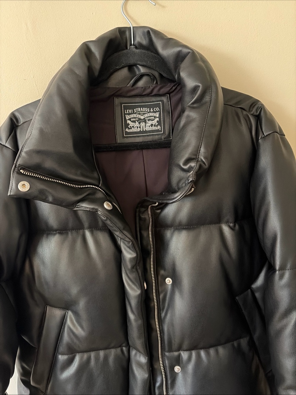 Levi's Women’s Black Faux-Leather Puffer Coat